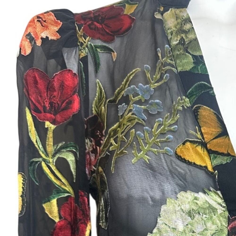 Alice + Olivia Sheer Floral Velvet Burnout Blouse Size XS - Picture 6 of 12